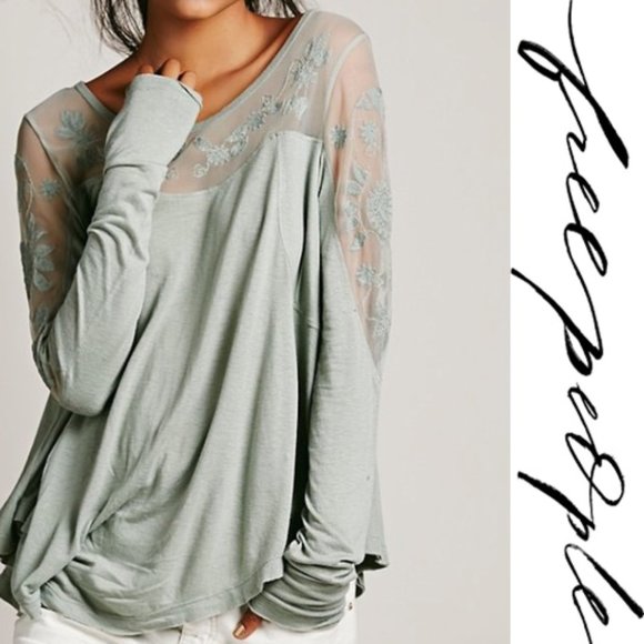 Free People Tops - Free People New Romantics Pretty Pretty Tee Green